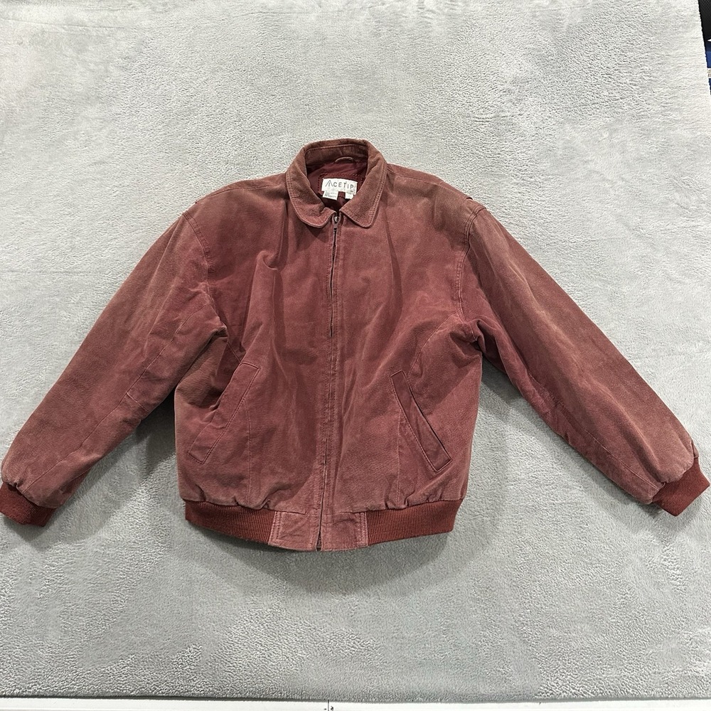 Icetip 80s Suede Leather Full Zip Bomber Jacket Men M Pink Vintage Y2K Spring